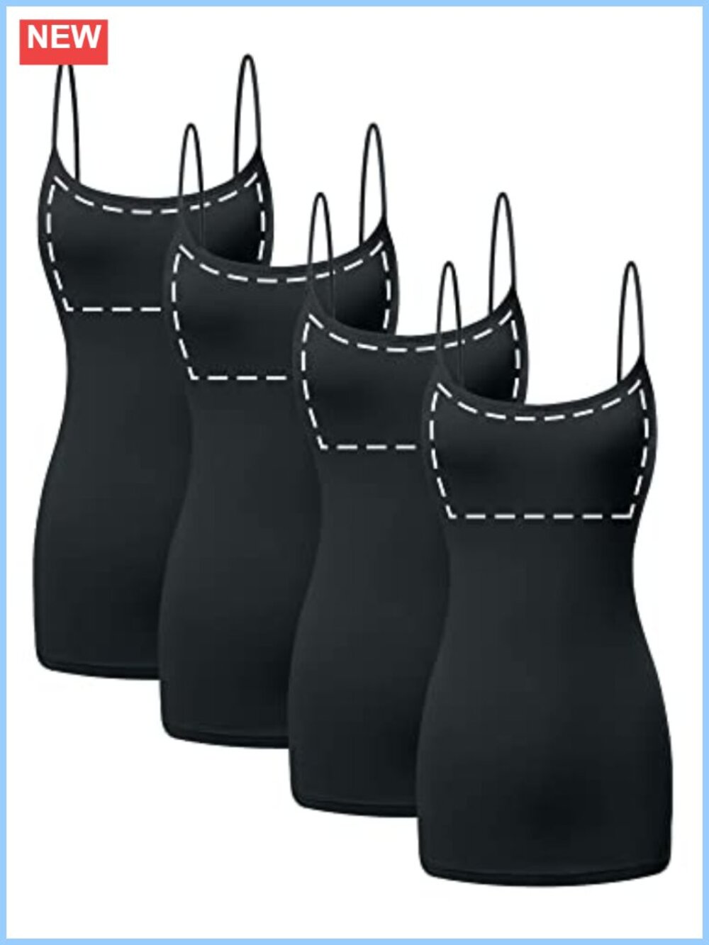 Women's Long Cotton Camisole Tank Top with Built-in Shelf Bra